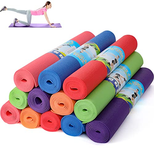 Amylove 12 Pieces Yoga Mats Bulk 68x24x0.12 Inch Exercise Non Slip Fitness Workout Mats for Women Men Home Workout Gym Yoga