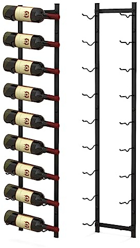 GOPLUS Porte Bouteille Mural à 9 Niveaux, Etagere a Vin en Acier, Support Bouteille Vin Mural Peu Encombrant, Moderne pour Cuisine, Bar, Salle à Manger, Noir, 22x13,5x109CM