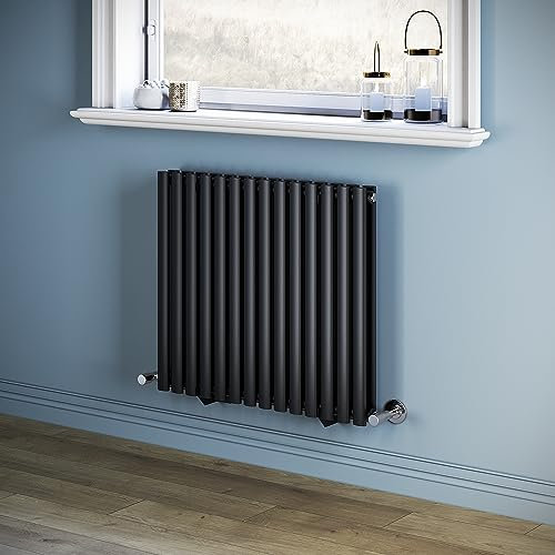 ELEGANT 600x686mm Black Designer Radiator Horizontal Oval Column Modern Double Panel Central Heating Radiator