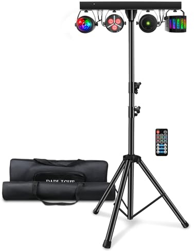Telbum DJ Lights with Stand, Party Bar Gig Lighting Package with Carry Bag, Sound Activated Disco Lights for Parties DMX & Remote Control, LED Stage Lighting System for Booth, Band, Wedding, Shows