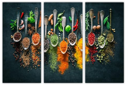 AREDE Set di 3 Stampe da Parete Quadri Moderni Decorazioni da Muro per Casa Soggiorno Camera da Letto e Cucina Erbe e spezie| 90 x 60 cm | Pronto da appendere