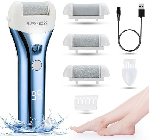 BarberBoss Elektrische Fußfeile Harte Haut Entferner - Premium Hornhautentferner für Füße, Fußfeilen für harte Haut, Professionelles Pediküre Set für Füße, Füße Harte Haut Entferner Elektrisch QR-5089