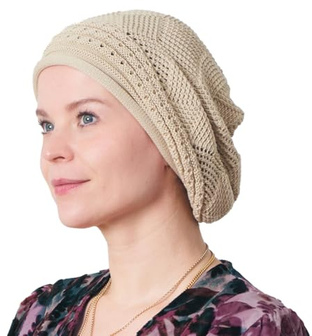 Oversized Slouchy Crochet Beanie for Women, Mens Cotton Rasta Tam Slouchy Hat for Locs Beige