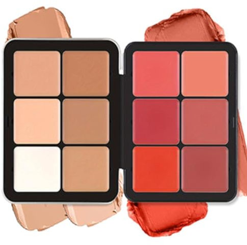 Beauty Searcher Tavolozza di correttore e fard, 12 colori, a lunga durata, a prova di macchie, dall'aspetto naturale, sfocato, 2 in 1 palette di trucco viso con correttore e fard opaco in crema (#01)