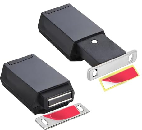 beiyaiey 2 Pack Heavy Duty Push Latch & Lock for Hidden Door Touch Latches and Catch Magnet Push Release Drawer Pull Tip, Black Easy Install