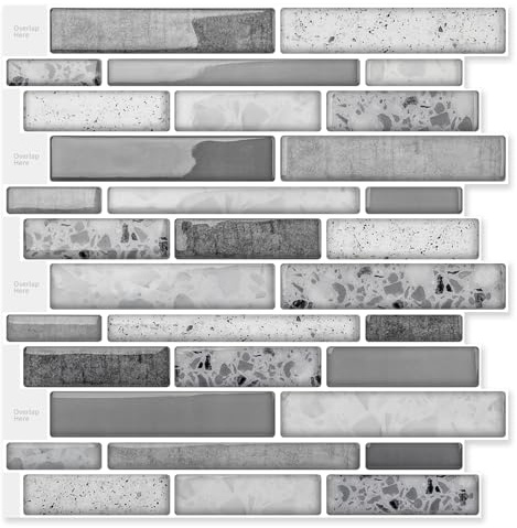 Art3d Stone Peel and Stick Backsplash, 10-Sheet, 12 x 12, Grey Marble