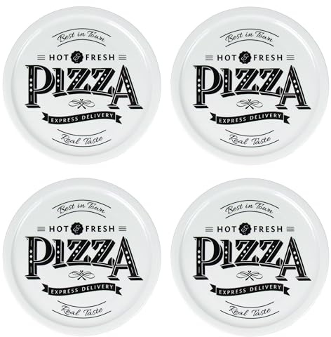 Lentz Pizzatallrik Ø 31 cm av porslin med retro pizzatallrik – tillval inklusive pizzaskärare (set med 4)
