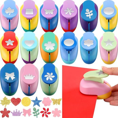 Papierstanzer Motivstanzer Set, 10 Stück Motivstanzer und 50 Stück Tonpapier Bunt, Mini Craft Papier Schläge, Motivstanzer Kinder, Bunte Motivlocher, für Kinder DIY Scrapbook Fotoalbum Handwerk
