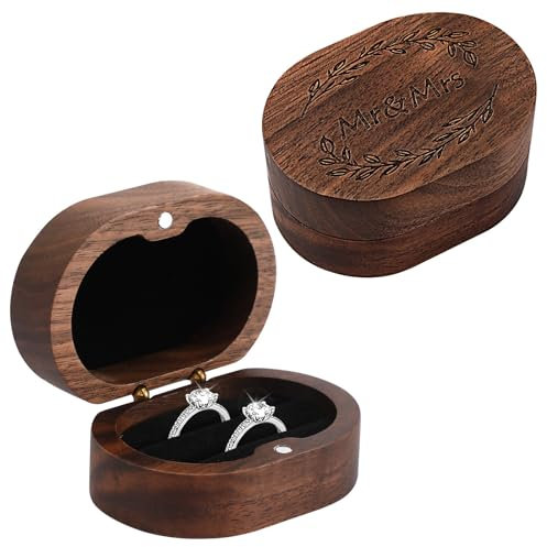 Augshy Ringbox Holz, Retro Ringhalter mit doppeltem Schlitz Valentinstag Ringschachtel Valentinstag Ringschachtel für Zeremonie, Verlobung, personalisiertes Jubiläumsgeschenk