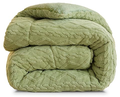 MANEMI Edredón Borrego 240 x 260 cm con 2 Fundas de Cojin - Edredón Nódico Invierno Cálido y Suave con Relleno de Micro Fibra Poliéster, Reversible Franle y Sherpa