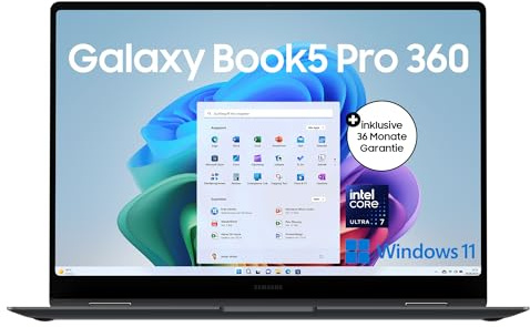 Samsung Galaxy Book5 Pro 360 2-in-1-Laptop, 16-Zoll-Display, Convertible AI-Notebook, Intel Core Ultra 7, 16 GB RAM, 512 GB Speicher, Copilot+ PC, Moonstone Gray, 3 Jahre Herstellergarantie