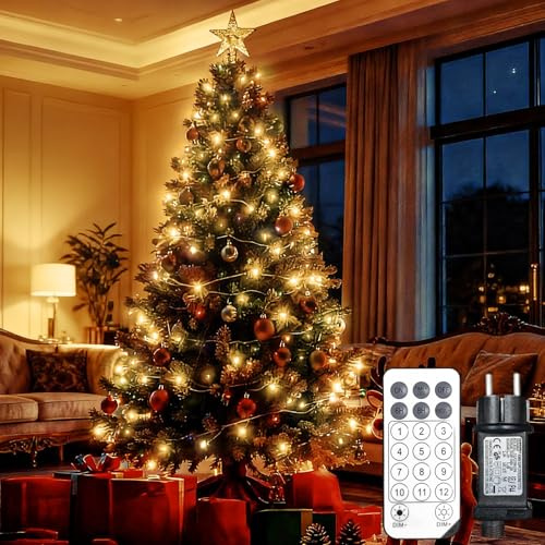 HELESIN Guirnalda de Luces LED, 600 Ledes 14M, Luz Blanca Cálida, Cadena de Luz con 12 Modos y Temporizador para Jardín, Iluminación Navideña con Mando a Distancia para Jardín, árbol de Navidad, Boda