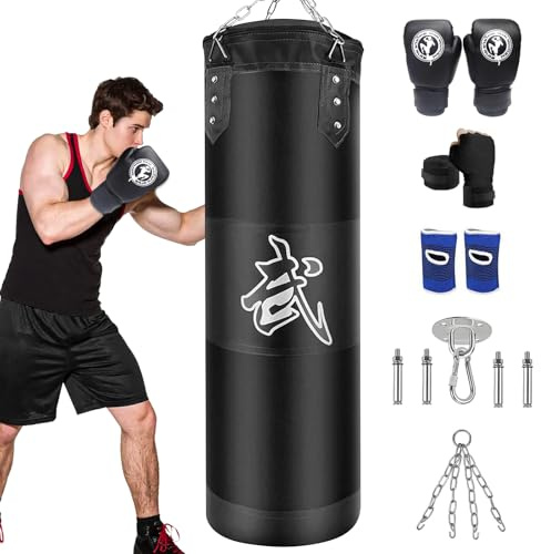IKIJM Sac Boxe Adulte Suspendu: Sacs de Frappe Salle de Sport Formation MMA de Non Rempli (Noir)
