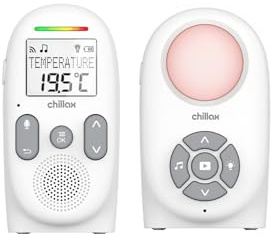 CHILLAX CB260 Audio Babyphone - DECT - LCD-skärm - VOX- och Eco-lägen - Temperatursensor med varning - Ljudindikatorer - 340 m räckvidd - Nattlampa och 5 vaggvisor - 13 timmars batteritid