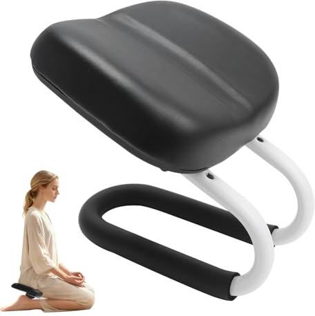 Engorgio Meditation Bench Black, Adjustable Height Meditation Chair, Kneeling Meditation Stool, Seiza Chair, Prayer Bench with Cushion for Home Studio Portable Non-Slip Yoga Stool.