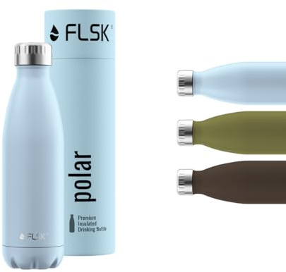 FLSK Trinkflasche – Premium Edelstahl Thermosflasche – 100 % auslaufsicher & kohlensäuregeeignet – hält 24 h kalt & 18 h heiß – BPA-frei (polar, 500 ml)