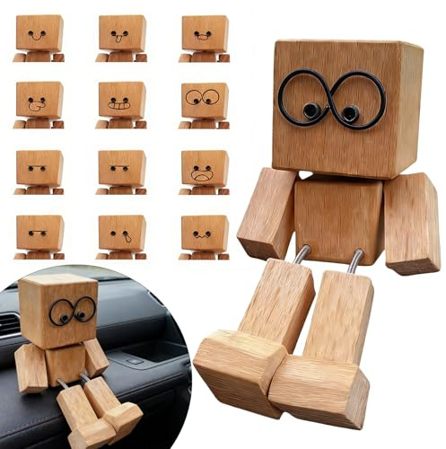 Ugwfit-vah Shaking feet Wooden Doll，Shaking Wooden man，It Features 12 Different Expressions and can be Used in Various situations. Moreover, it can Also be Given as a Gift to Friends.