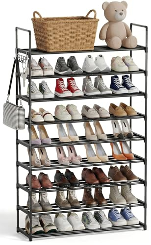 Orgahome Étagère à Chaussures 10 Niveaux, Meuble à Chaussures Gain de Place en Métal, pour 40–50 Paires, Range Chaussures Empilable, Meuble Chaussures Entrée, Noir
