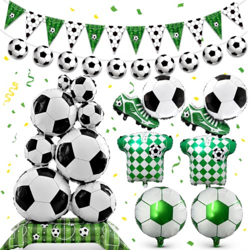 LIULINY 9 st XXL fotbollsluftballonger, 150x83cm fotbollsfolieballong Stor, fotbollsdekoration, fotbollsgirlang, för fotbollsspel temafestdekoration, födelsedagsdekoration, Grön