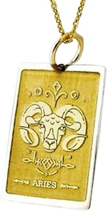 Collar con colgante en relieve del signo zodiacal Aries, fabricado en plata de ley 925 con baño de oro, cadena de eslabones de 45 cm (18), dije rectangular para joyería unisex | LK_EMBO_00401