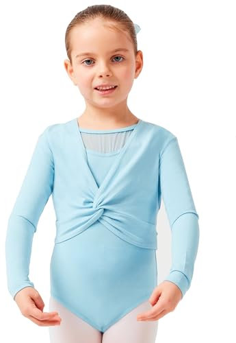 tanzmuster ® Ballettjacke Mädchen Langarm - Mia - aus sehr weichem Baumwollstoff Ballett Top zum Reinschlüpfen in hellblau, Größe 116/122