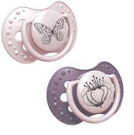 LOVI Silikon Schnuller dynamisch Botanic 2 St. Schützt den Saugreflex, Stillen sicher, Biss und Sprechen sicher, Antiallergisch (Rosa Girl, 0-3 m)