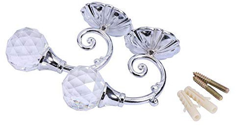 Gancon Crystal Curtain Holdback Hooks, 2 Pack U Shaped Metal Tie Back Hooks, Decorative Drapery Holdbacks for Window Shower Towels With Screws
