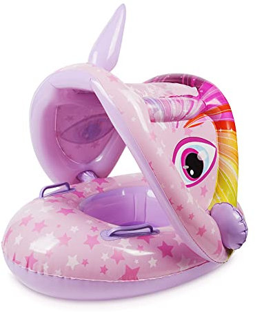 Vicloon Piscina Salvagente per Bambini, Salvagente Neonato con Parasole, Salvagente Gonfiabile per Bambini per Piscina in PVC Sicuro, Anello di Nuoto per Bambini - Circa 36 Mesi - Purple Unicorn