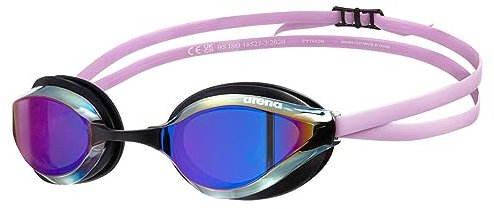 ARENA Python Racing-Schwimmbrille für Damen und Herren, Anti-Beschlag, verspiegelte Gläser, maximaler Komfort, Doppelriemen, Violett/Schwarz/Violett