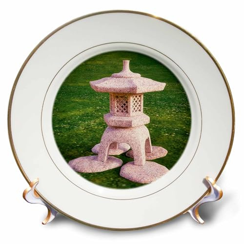 3dRose 8 inch Porcelain Plate - A Japanese stone lantern on the grass Graphics Japan
