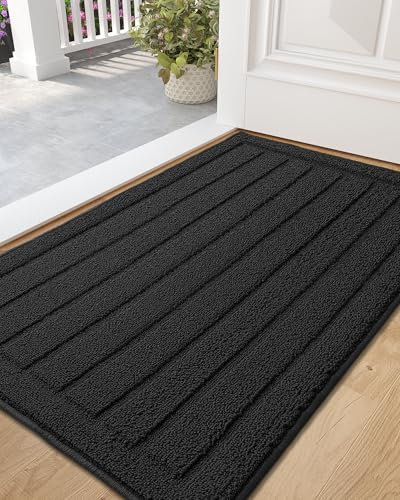 COLOR&GEOMETRY Fussmatte Innen 43.5x75cm, Saugfähig Schmutzfangmatte Waschbar, Fußmatte Personalisiert Eingangsteppich, Fußmatte Innen Türmatte für Eingang, Haustür, Innen, Flur - Schwarz
