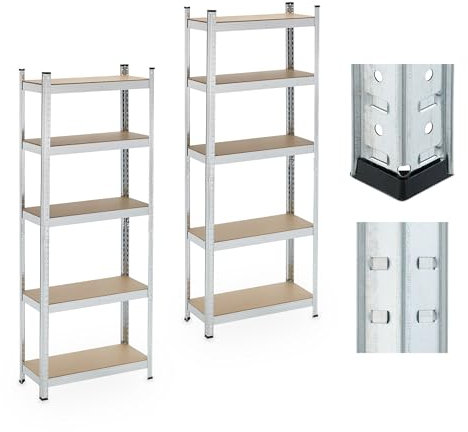 Relaxdays Étagère à Charges Lourdes, Lot de 2, 5 Niveaux, 180x70x30 cm, jusqu'à 500 kg, Acier, Cave, Garage, argenté