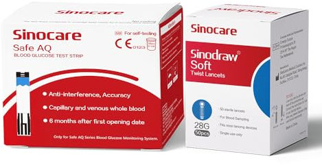 sinocare Safe-AQ Blutzuckerteststreifen, 50 Stück, Geeignet für das sinocare Safe-AQ Smart und Safe-AQ Voice Messgerät
