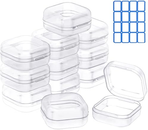 Qualsen 12 Stück Kleine Transparente Plastik Aufbewahrungsbox mit Deckel, Rechteckige Boxen für Kleine Perlen, Schmuck, Schrauben, Sortierbox, Bastelzubehör(3,5 x 3,5 x 1.8 cm)