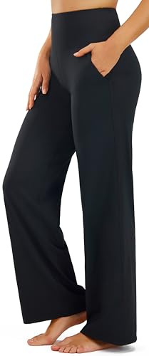 Persit Pantalon de yoga évasé pour femme avec poches - Taille haute - Pantalon de sport Bootcut - Pantalon de jazz, Noir , S