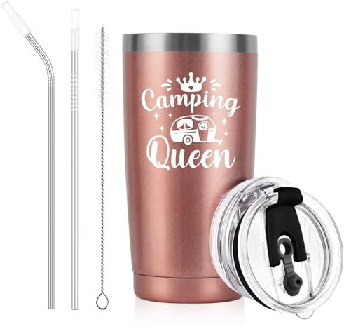 Livole Camping Queen Becher für Frauen - Lustige Geschenke für Sie und Camper - 600ml Edelstahl Isolierter Thermobecher to go - Geschenk für Weihnachten