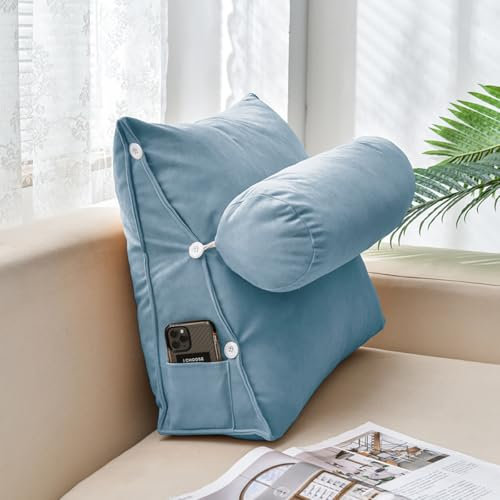MONDEX Lesekissen fürs Bett, Rückenlehnenkissen, multifunktionales Sofa- und Nachttischkissen, weiches, abnehmbares Lese-Rückenstützkissen zum Entspannen beim Lesen und Fernsehen,Blau,Large