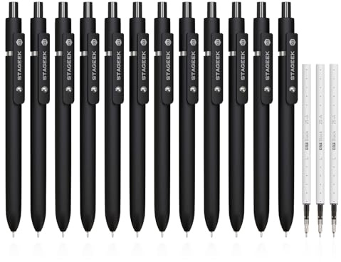 STAGEEK Black Gel Pens GX3, 12Pcs Fine Point Smooth Writing Pens with 3 Extra Refills, Quick Dry Black Ink Pens for Journaling, Office, Note Taking, School Supplies, Nurse Aesthetic(Black)