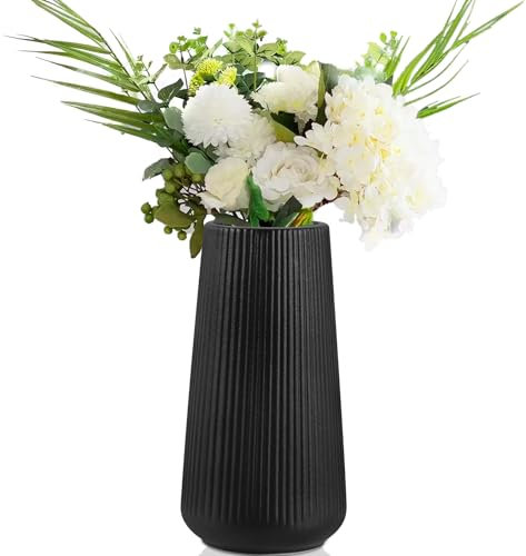 Vaso Fiori FoiiLiio 20CM Vaso in Ceramica Nero per Erba Pampa, Fiori Freschi, Fiori Secchi Vasi Decorativi Interno Moderni per Tavolo, Decorazione per la Casa