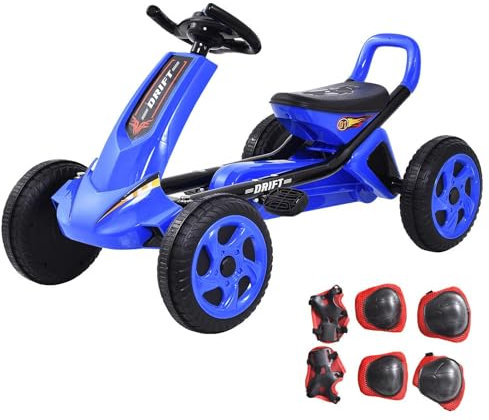 Go-Kart, Tretfahrzeug Mit Lenkrad, Ergonomisch Verstellbarem Sitz, Rutschfesten Rädern, Tragbarer Tretfahrzeug Mit Tretkurbel, Kinderfahrzeug Für Kinder Im Alter Von 3–8 Jahren, Dark Blue