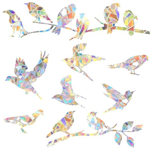 HJZHII 40PCS Hummingbird Window Decals, Anti Collision Windows Stickers Non Adhesive Window Clings No Residue Stickers to Deter Birds Save Bird Prismatic Vinyl Sticker Rainbow for Windows Glass Door