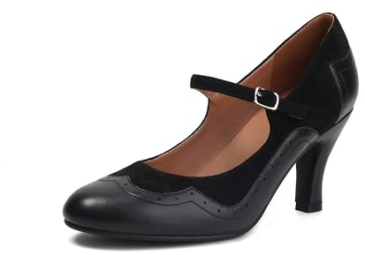 graceretro Damen Mary Jane Rockability Schließen Runde Zehenpartie Vintage 1950er Jahre Absätze Oxford 1930er Jahre Knöchelriemen Retro 1920er Jahre Viktorianisch Pumps Schuhe (Black EU39)