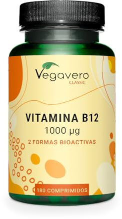 Vegavero Vitamina B12 1000 mcg | Metilcobalamina y Adenosilcobalamina | 180 Comprimidos para 9 Meses | Producido en Alemania | Sin Aditivos y Vegano