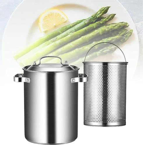 OTQEFTN 25 Cm High Pot, Induction Asparagus Pot with Strainer Insert, 304 Stainless Steel Paste Pot for Pasta, Spaghetti, Vegetables, Ergonomic Design