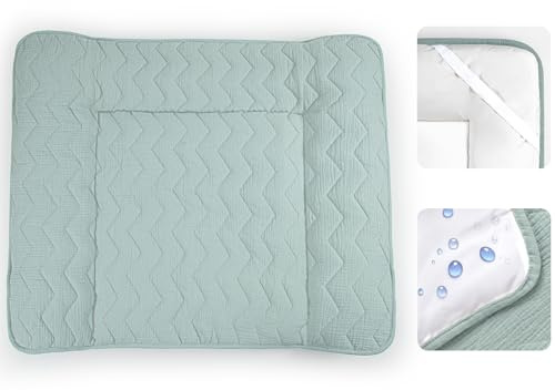 lulumoon Wickelauflagenbezug für Wickelauflage 75x85 cm: Musselin Baumwolle mit hoher Saugfähigkeit – Auslaufsichere Wasserdicht Rückseite – waschbarer Wickelauflage für Baby