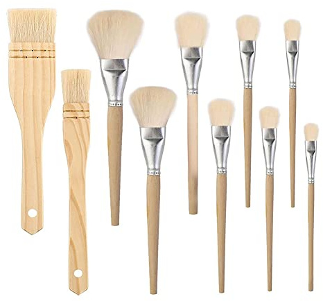 Aboiled Lot de 10 brosses en poils de chèvre de différentes tailles - Plumeau plat pour aquarelle, linge, céramique