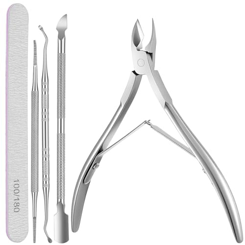 9Pcs Nail Cutter Nipper Clipper Stainless Steel Cuticle Nippers Cuticle Trimmer Ingrown Toenail Tool Kit Professional File Under Nail Cleaner Pedicure Tools Set Nails Care Kit for Fingernails Toenails