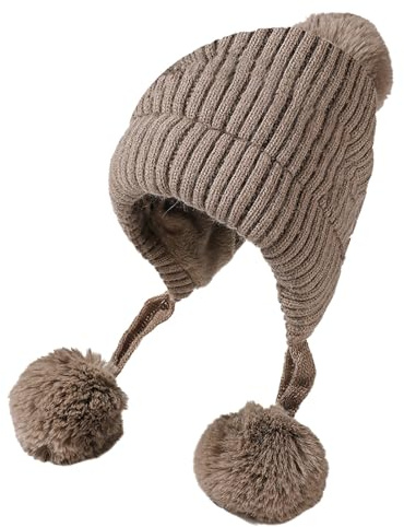 Mössa svart tre ull tjock hatt för barn vinter sammet utomhus varm stickad hatt flygarhuva män, kaki, M