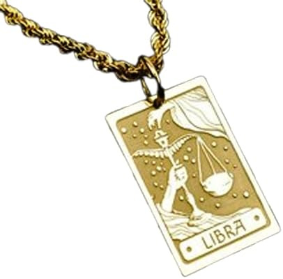 Collar con colgante del signo zodiacal Libra en relieve, fabricado en plata de ley 925 con baño de oro, cadena de eslabones de 45 cm (18), dije rectangular para joyería unisex | WW_EMBO_00382