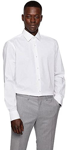 BOSS Herren H-JOE-C1-214 Regular-Fit Hemd aus elastischer Baumwoll-Popeline mit bügelleichtem Finish Weiß 43